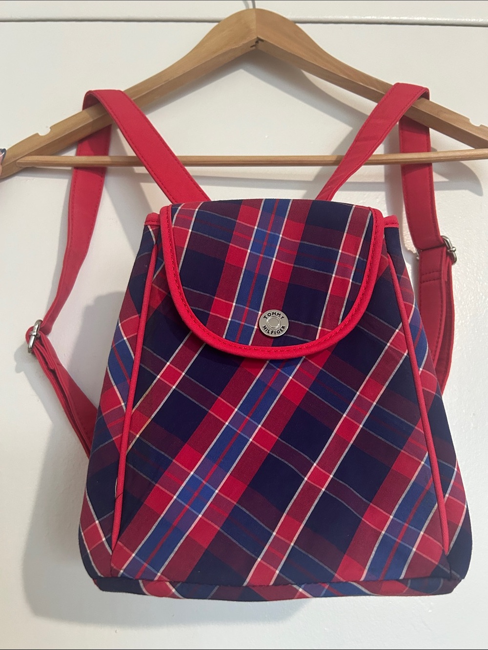 Tommy Hilfiger Red and Navy Plaid Mini Backpack